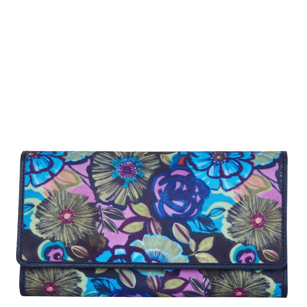 Blue Printed Fabric Trifold Wallet & Card Holder – Women Organizer, ID Window